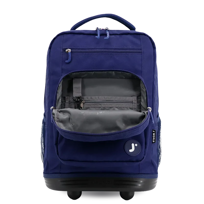 J World Sundance Laptop Rolling Backpack (20 Inch) in Navy — detail view # color_Navy