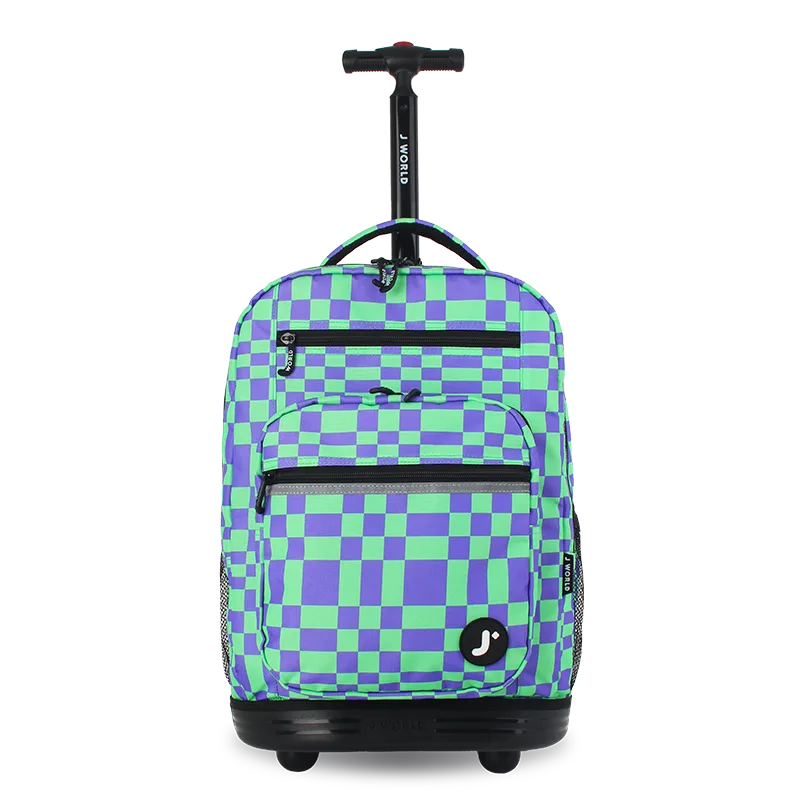 J World Sundance Laptop Rolling Backpack (20 Inch) in Pixel Checkers — front view # color_Pixel Checkers