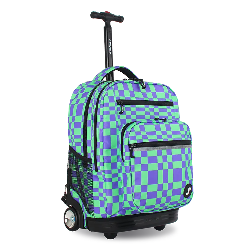 J World Sundance Laptop Rolling Backpack (20 Inch) in Pixel Checkers — angle view 2 # color_Pixel Checkers