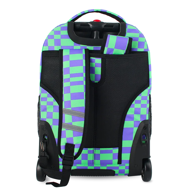J World Sundance Laptop Rolling Backpack (20 Inch) in Pixel Checkers — back view # color_Pixel Checkers