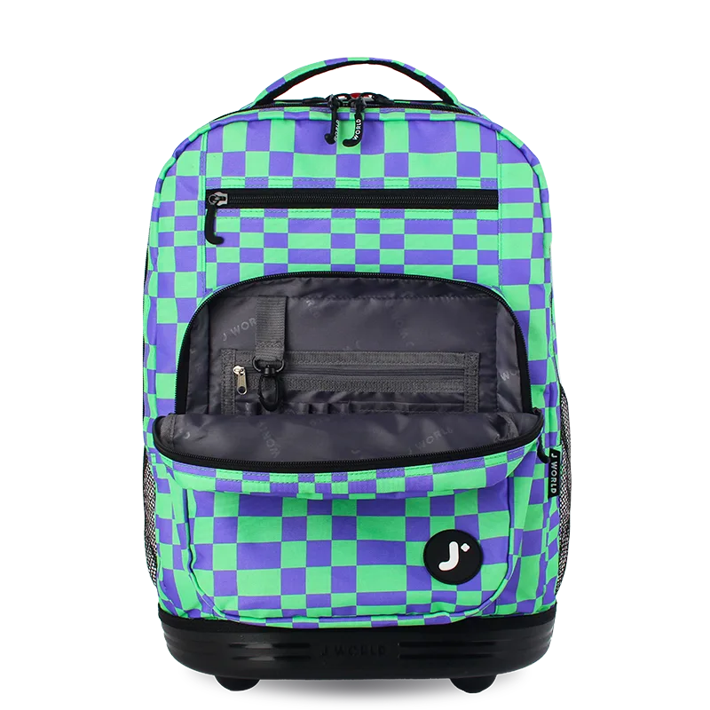 J World Sundance Laptop Rolling Backpack (20 Inch) in Pixel Checkers — detail view # color_Pixel Checkers