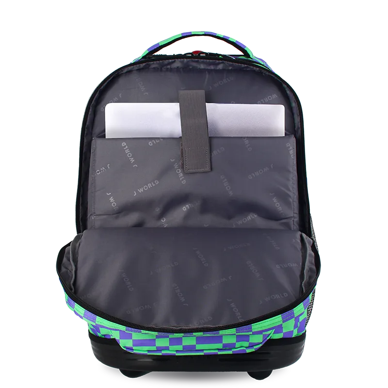 J World Sundance Laptop Rolling Backpack (20 Inch) in Pixel Checkers — interior view # color_Pixel Checkers