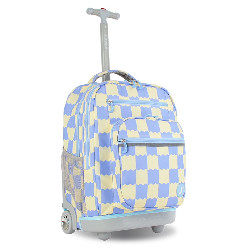J World Sundance Laptop Rolling Backpack (20 Inch) in Wiggle Blue — angle view 2 # color_Wiggle Blue