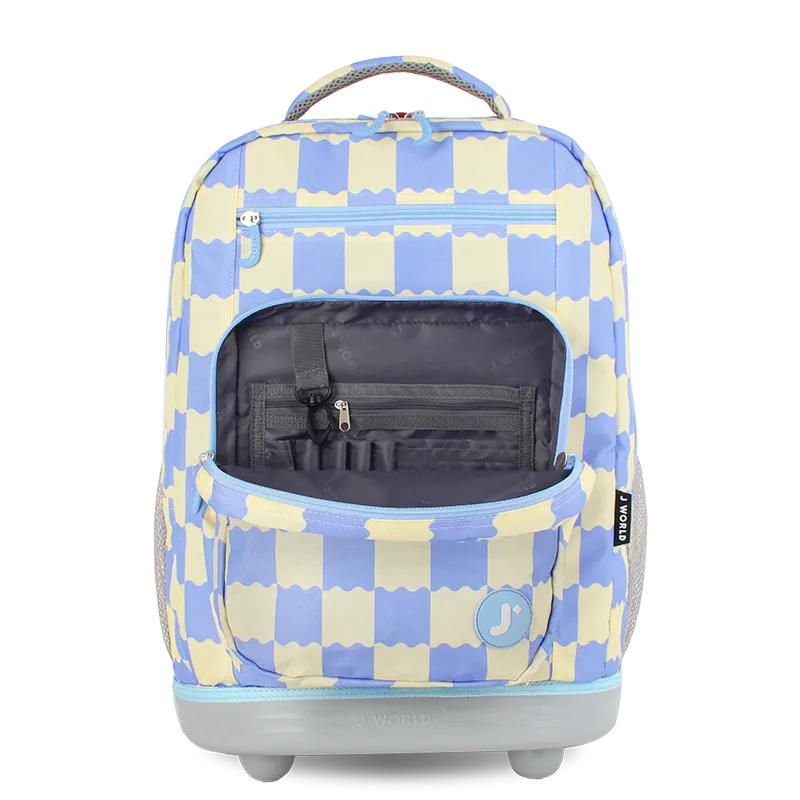 J World Sundance Laptop Rolling Backpack (20 Inch) in Wiggle Blue — detail view # color_Wiggle Blue