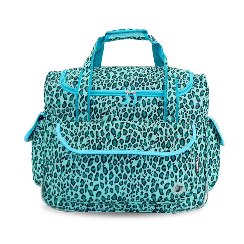 J World Donna Rolling Duffel Bag in Mint Leopard — front view # color_Mint Leopard