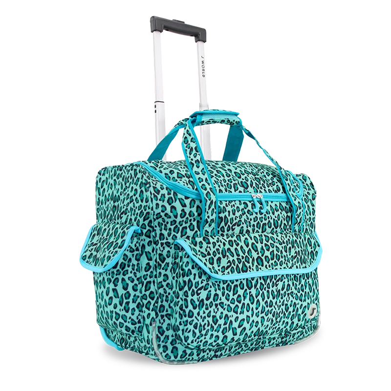 J World Donna Rolling Duffel Bag in Mint Leopard — angle view 2 # color_Mint Leopard