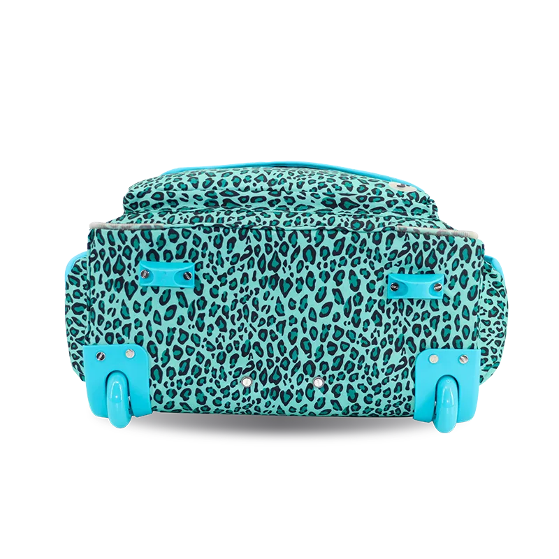 J World Donna Rolling Duffel Bag in Mint Leopard — back view 2 # color_Mint Leopard