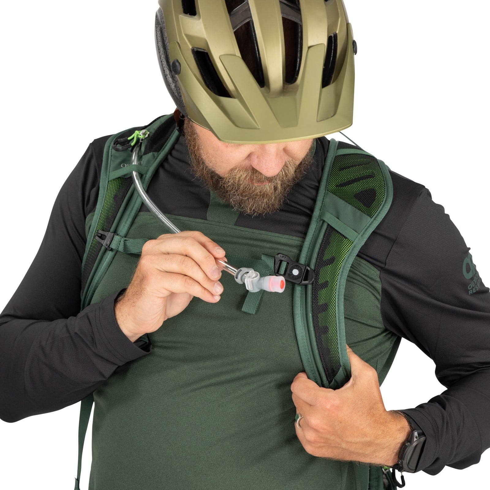 Osprey Raptor 10 Bike Hydration Pack 10L in Tundra Green — detail view 5
