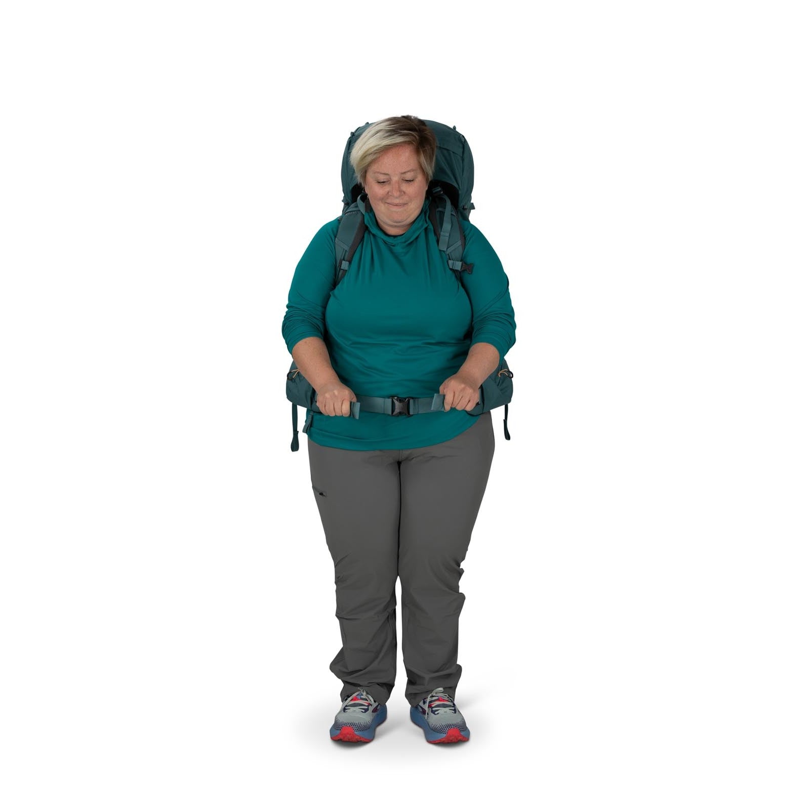 Osprey Renn 65 Extended Fit Backpacking Pack 65L in Cascade Blue/Melon Orange — detail view 2