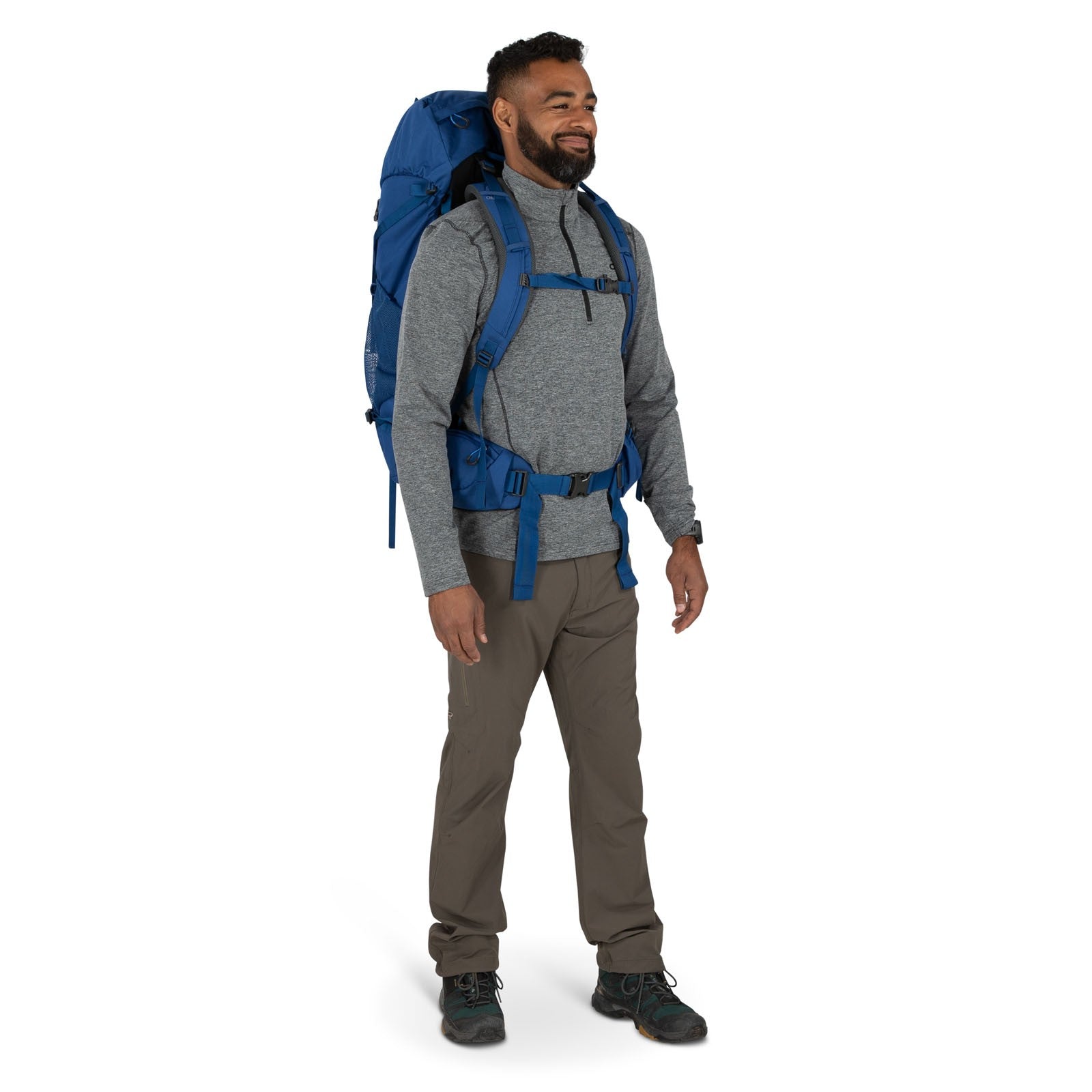 Osprey Rook 50 Backpacking Pack 50L in Astrology Blue/Blue Flame — lifestyle