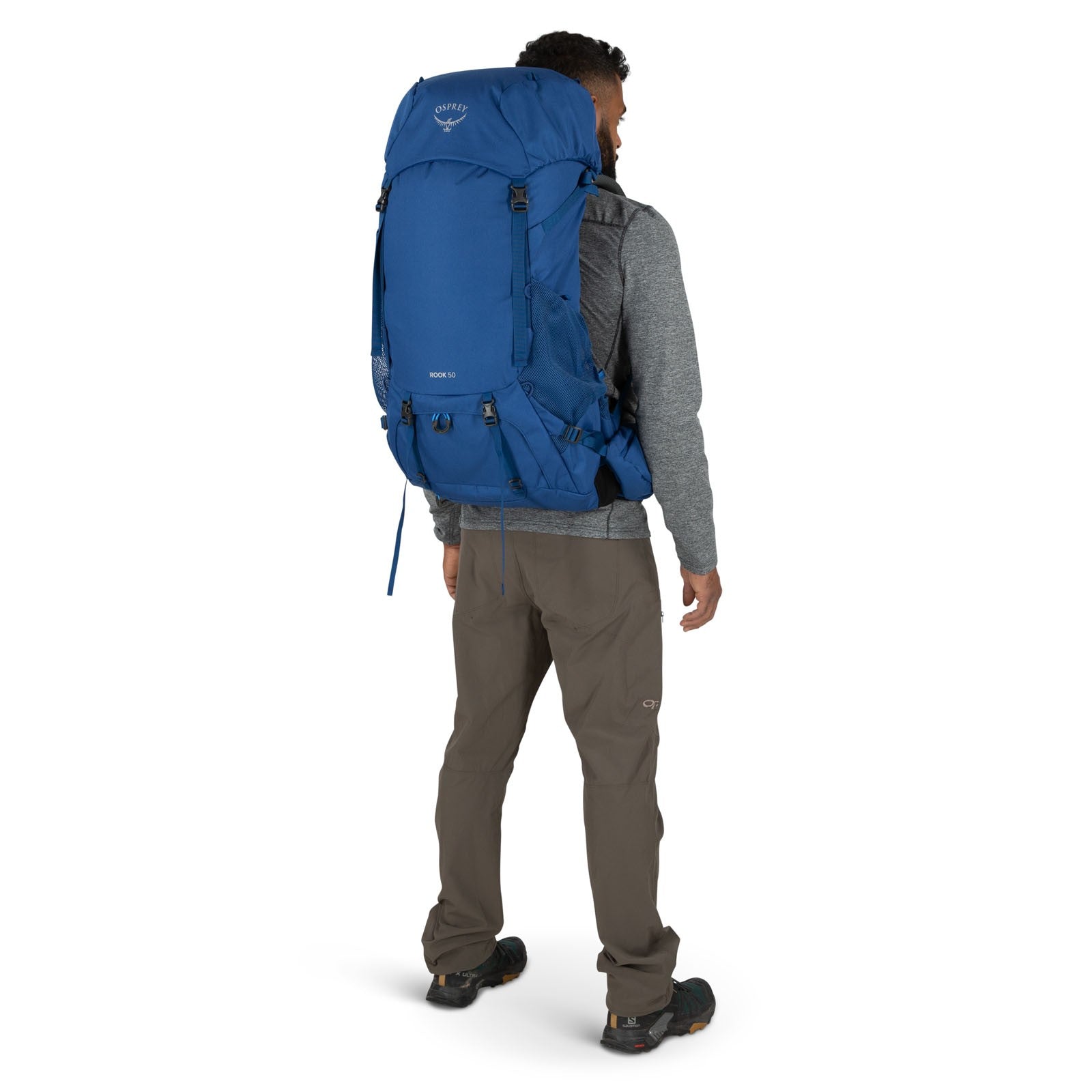 Osprey Rook 50 Backpacking Pack 50L in Astrology Blue/Blue Flame — lifestyle 2