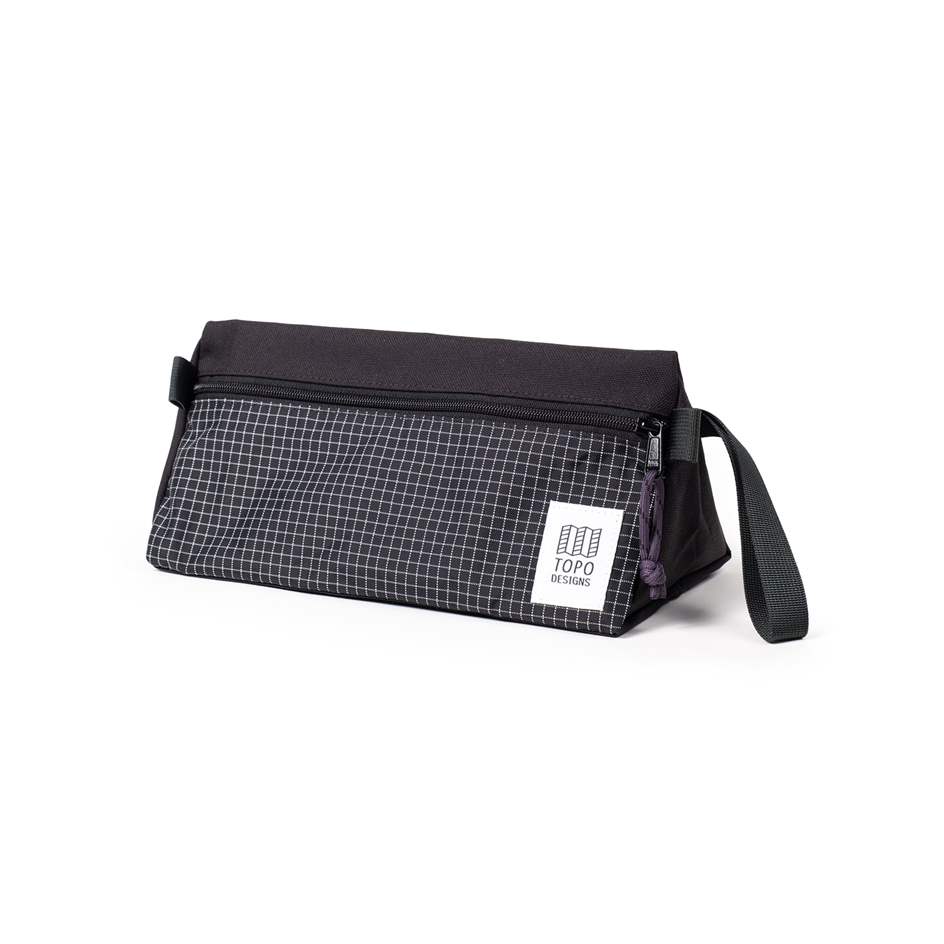 Topo Designs Dopp Kit in Black White Grid — front view # color_Black White Grid