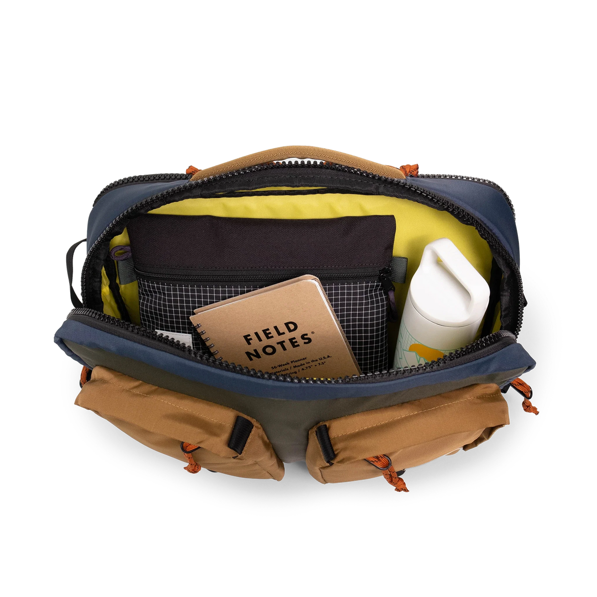 Topo Designs Global Briefcase in Olive Dark Khaki — interior view # color_Olive Dark Khaki
