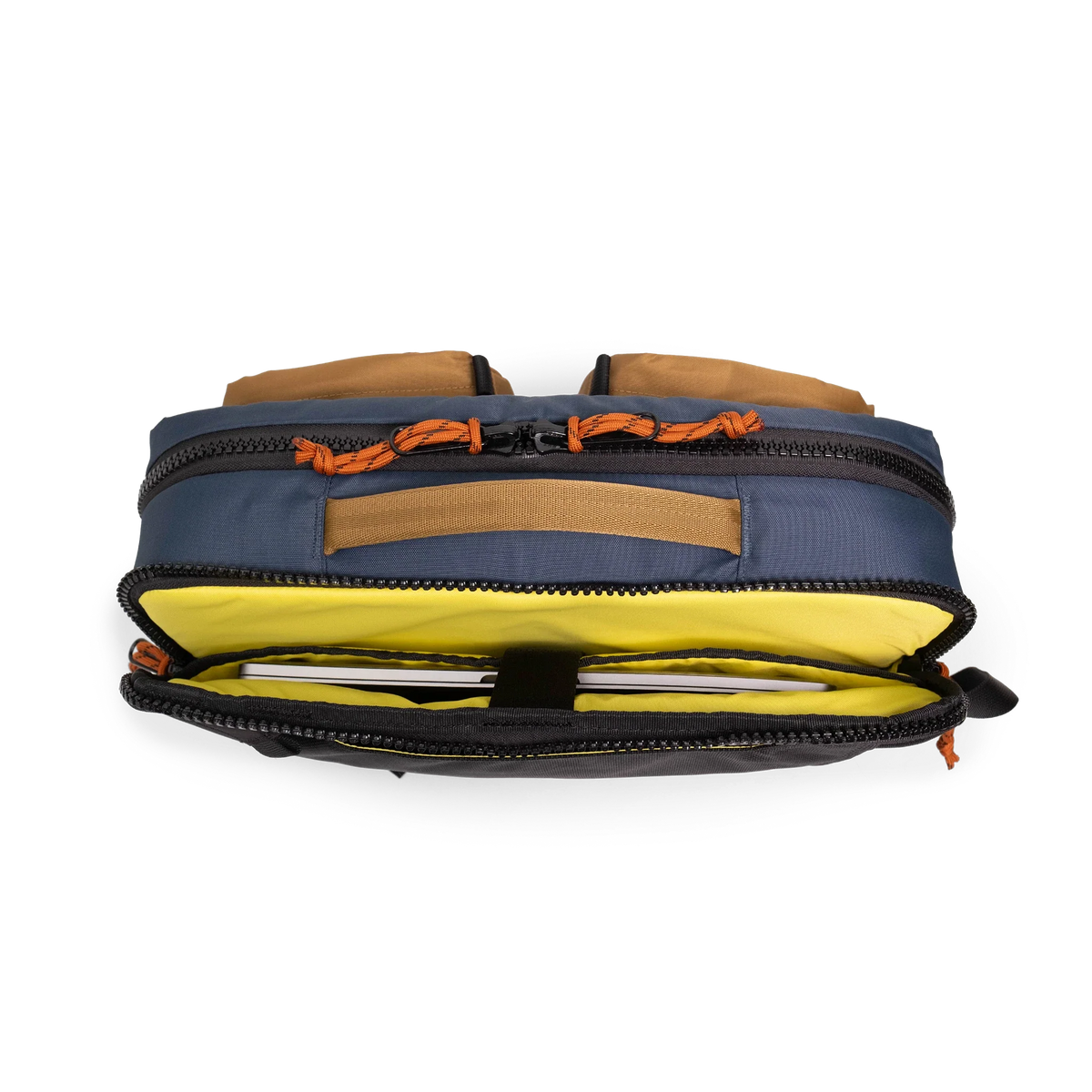 Topo Designs Global Briefcase in Olive Dark Khaki — interior view 2 # color_Olive Dark Khaki