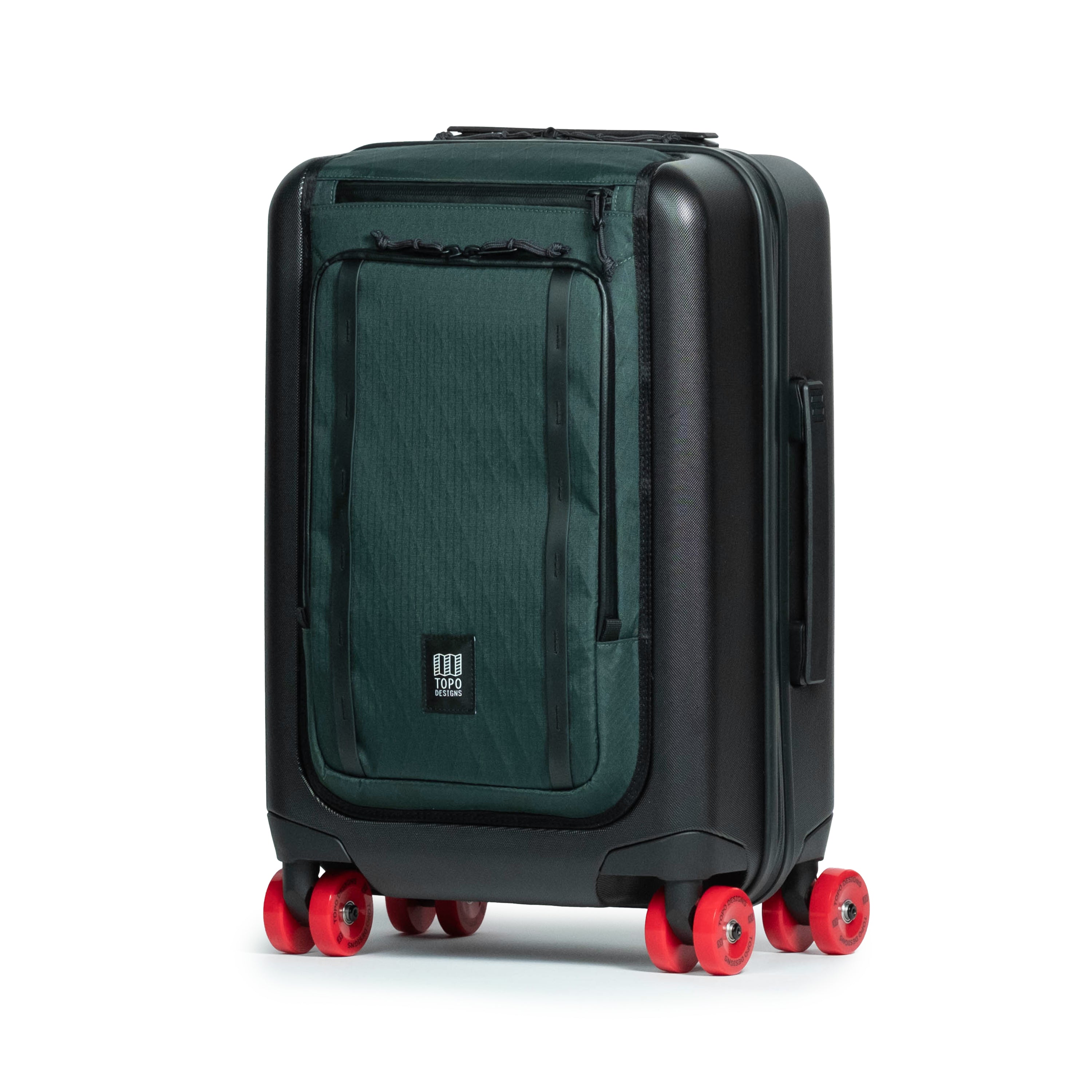 Topo Designs Global Pro Travel Roller Bag in Dark Pine — front view # color_Dark Pine