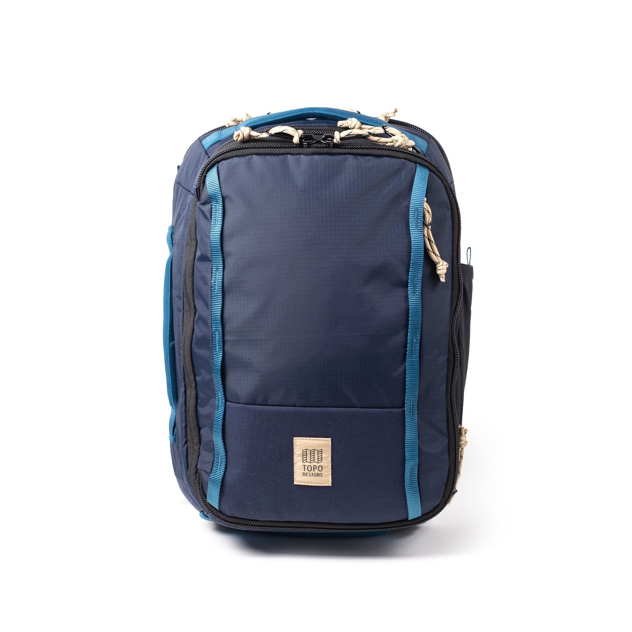 Topo Designs Global Travel Backpack in Navy Sahara — front view # color_Navy Sahara