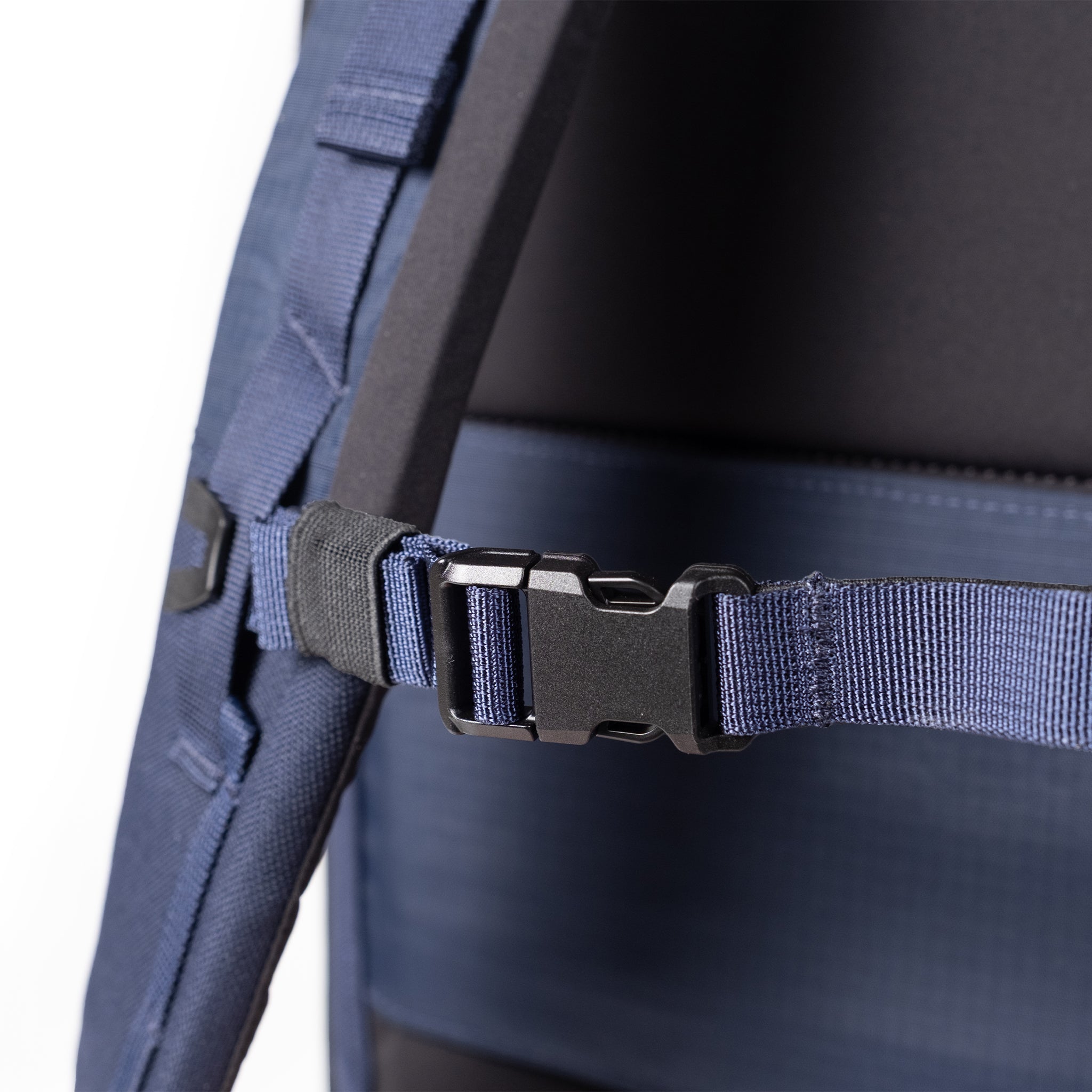Topo Designs Global Travel Backpack in Navy Sahara — detail view # color_Navy Sahara