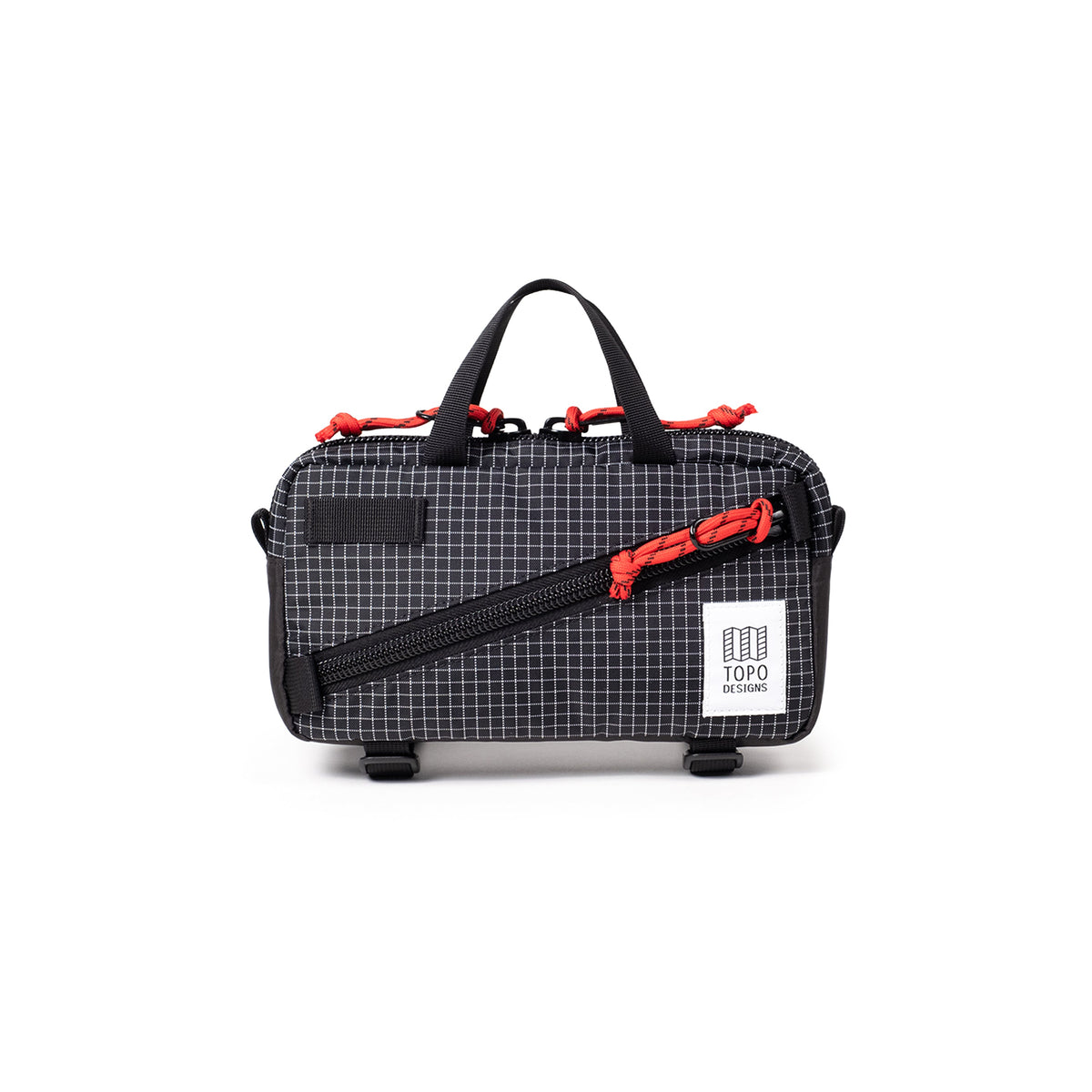 Topo Designs Mini Quick Pack Shoulder / Waist / Sling Bag in Black Grid — front view # color_Black Grid