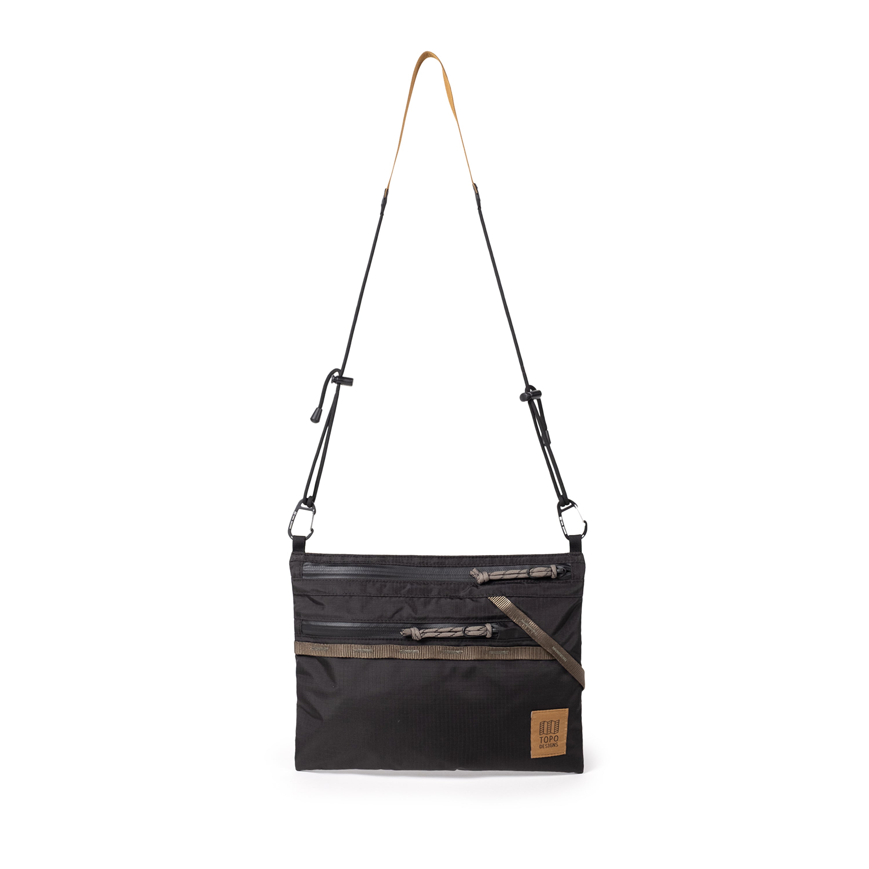 Topo Designs Mountain Accessory Shoulder Bag in Black Neutral — angle view 2 # color_Black Neutral