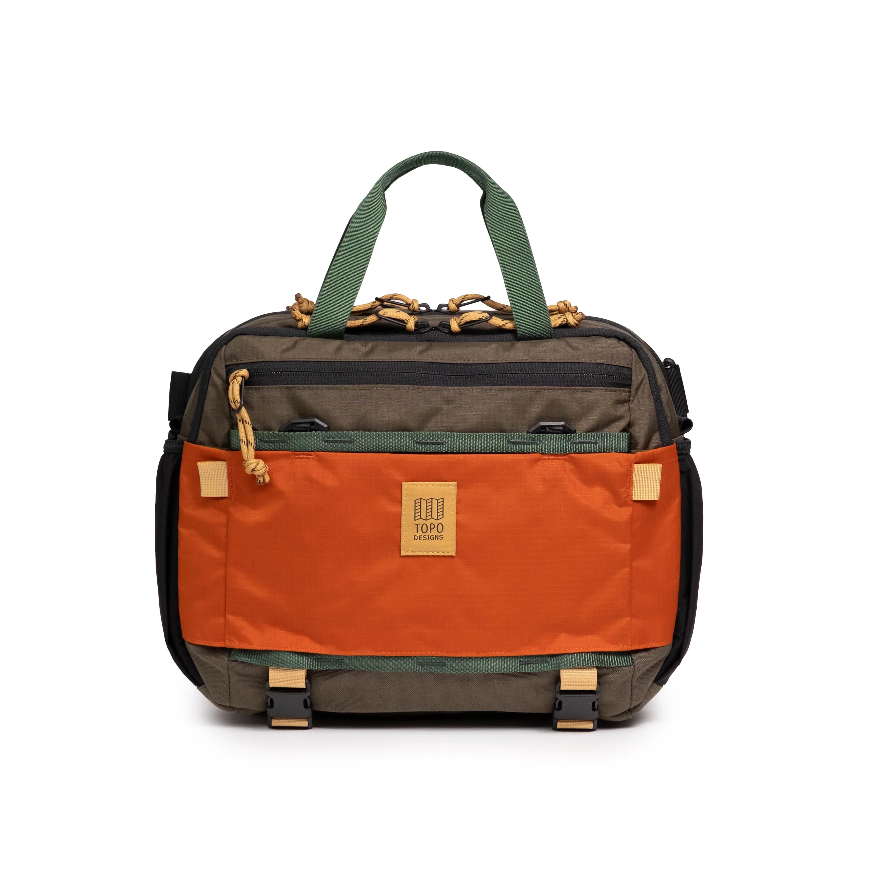 Topo Designs Mountain Cross Bag in Woodland Terracotta — angle view 2 # color_Woodland Terracotta