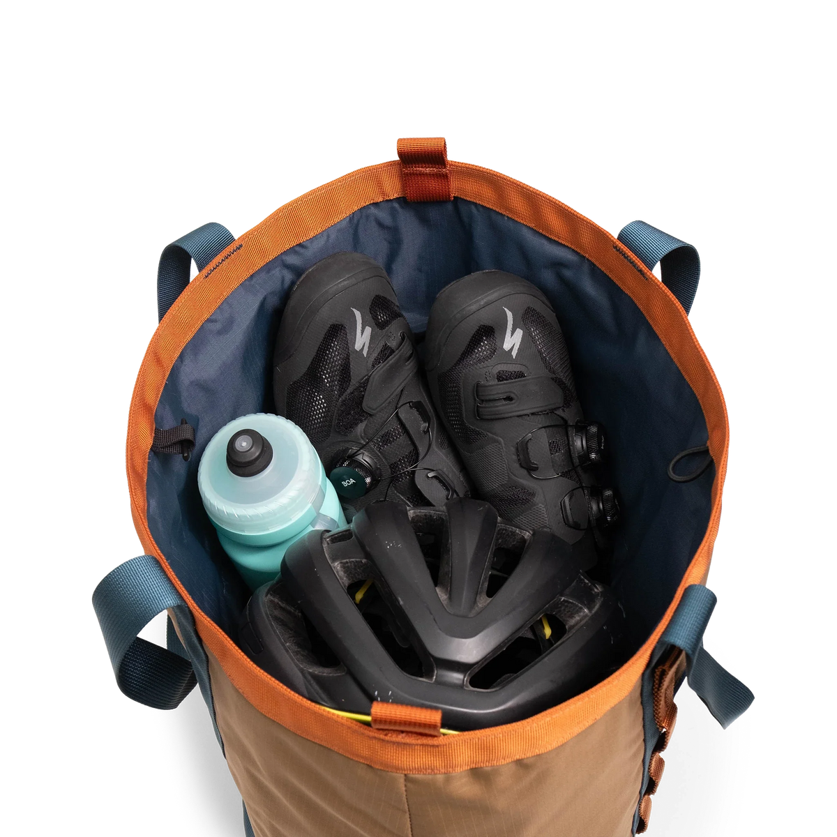 Topo Designs Mountain Utility Tote in Olive Dark Khaki — interior view # color_Olive Dark Khaki
