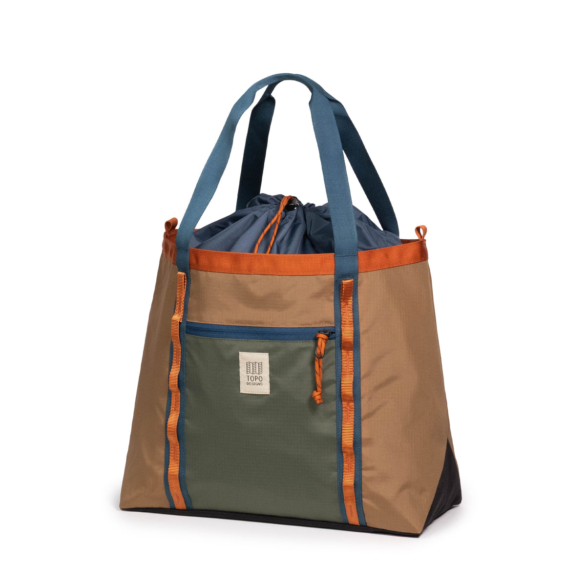 Topo Designs Mountain Utility Tote in Olive Dark Khaki — angle view 2 # color_Olive Dark Khaki