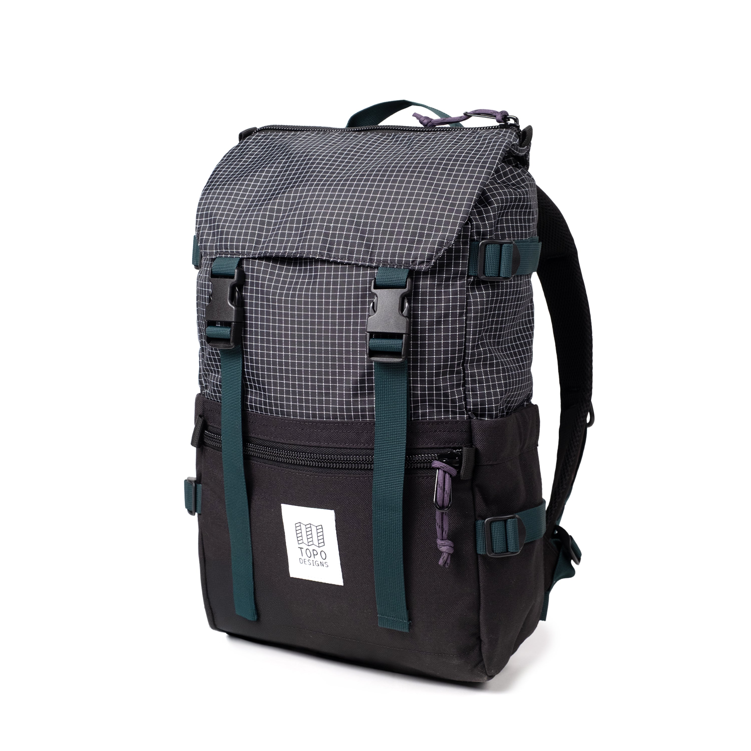 Topo Designs Rover Pack Classic in Black White Grid — front view # color_Black White Grid