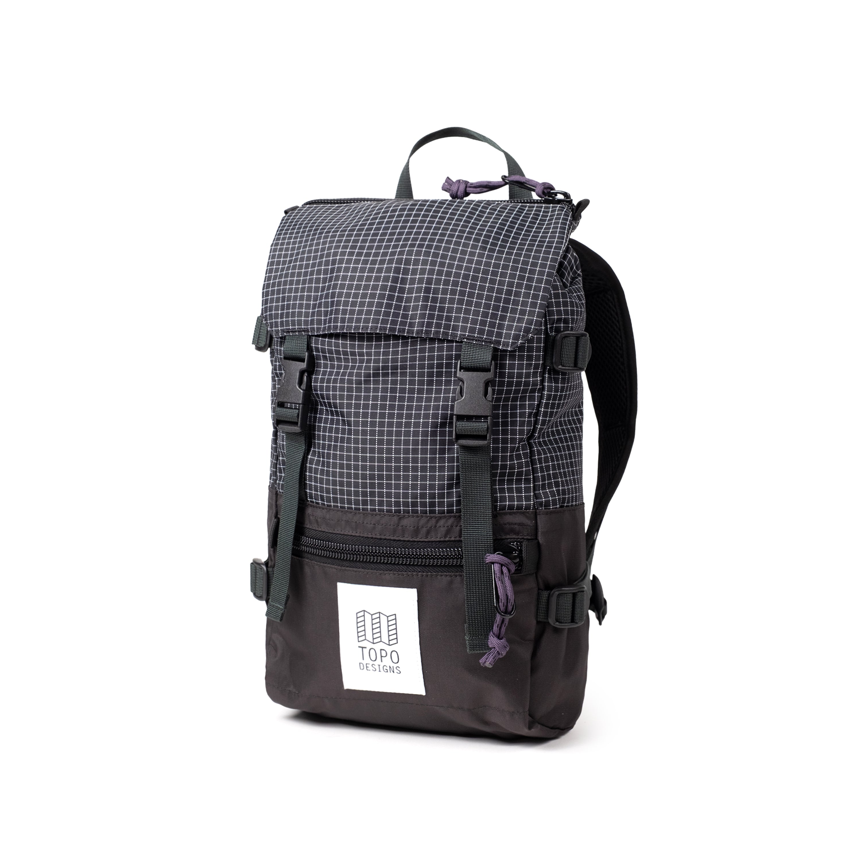 Topo Designs Rover Pack Mini in Black Grid — front view # color_Black Grid