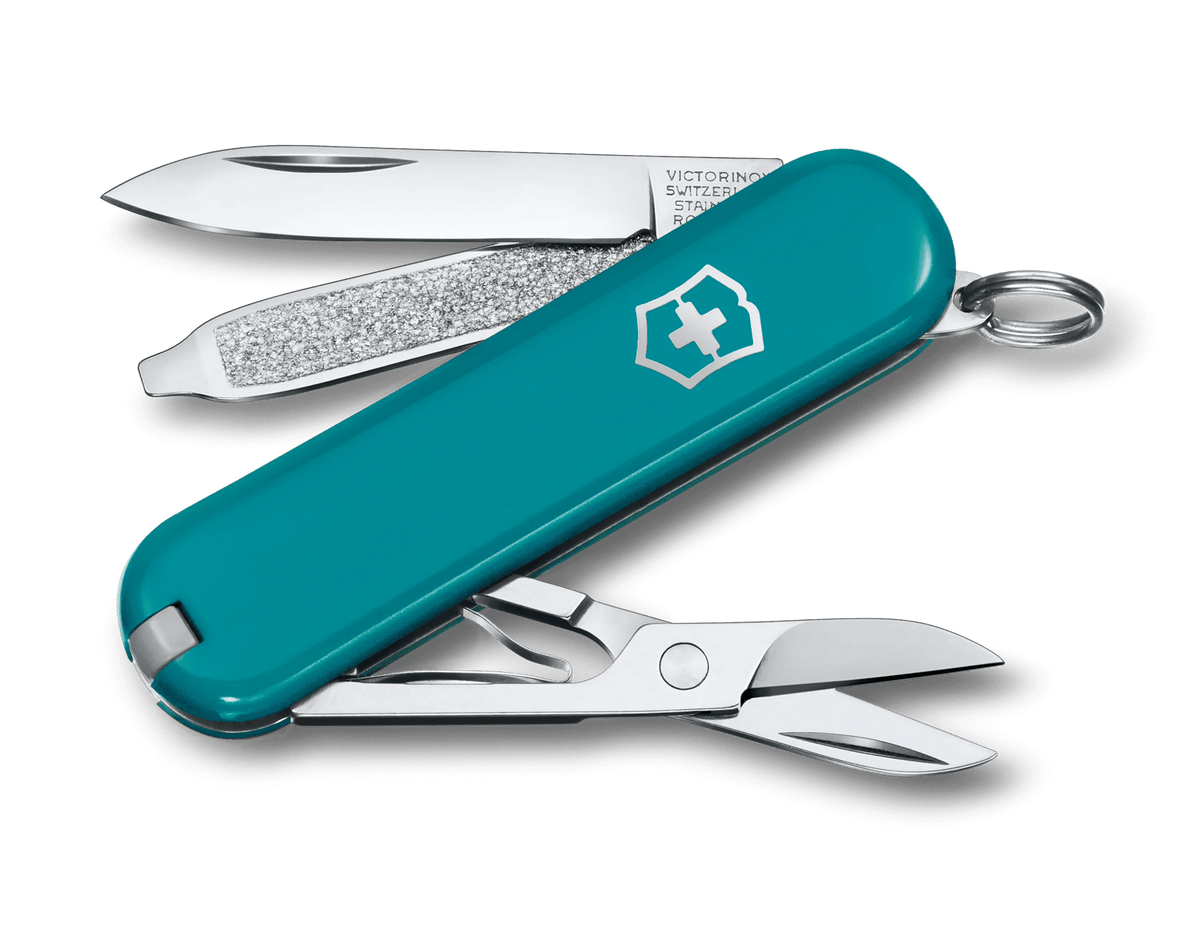 Victorinox Classic SD Swiss Army Knife in Turquoise — angle view 2