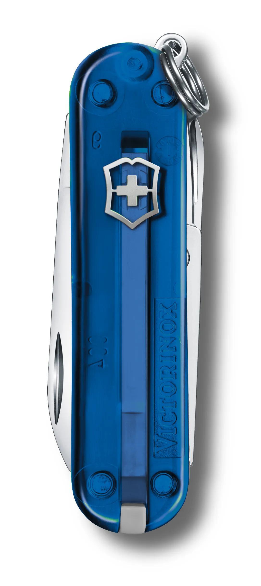 Victorinox Classic SD Swiss Army Knife in Blue Transparent — front view
