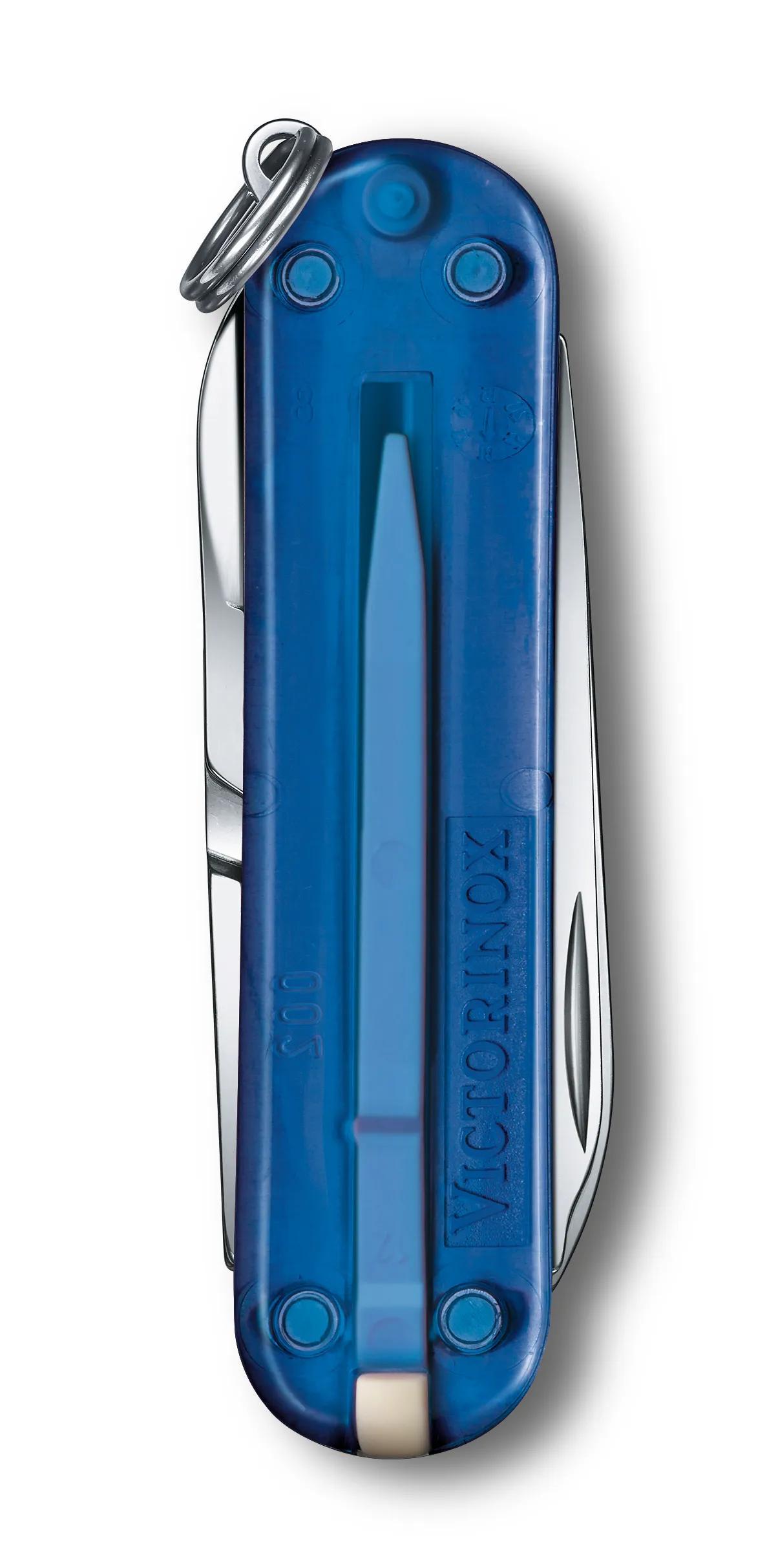 Victorinox Classic SD Swiss Army Knife in Blue Transparent — back view