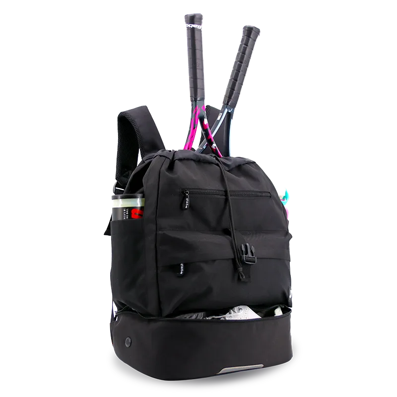 J World Ace Racket Sports Backpack for Tennis & Pickleball in Black — interior view # color_Black