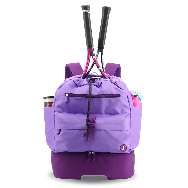 J World Ace Racket Sports Backpack for Tennis & Pickleball in Purple — front view 2 # color_Purple