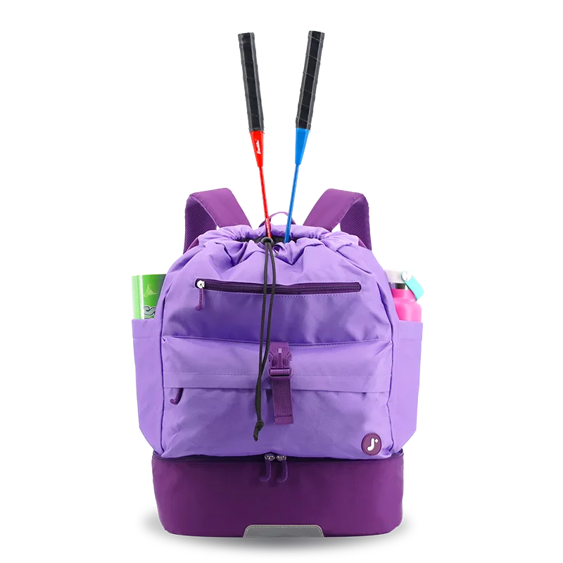 J World Ace Racket Sports Backpack for Tennis & Pickleball in Purple — front view 3 # color_Purple
