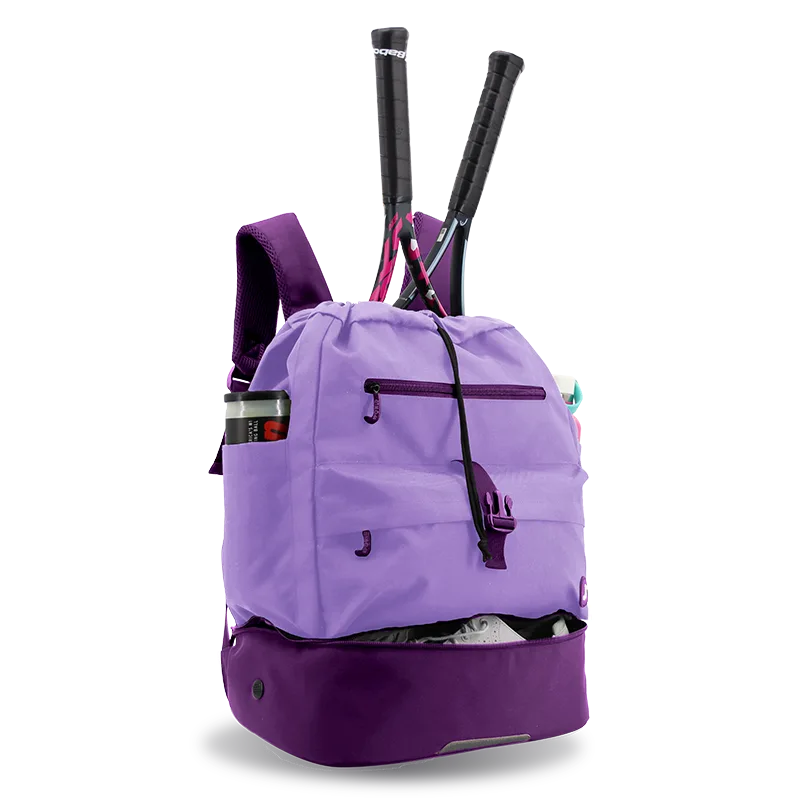 J World Ace Racket Sports Backpack for Tennis & Pickleball in Purple — interior view # color_Purple