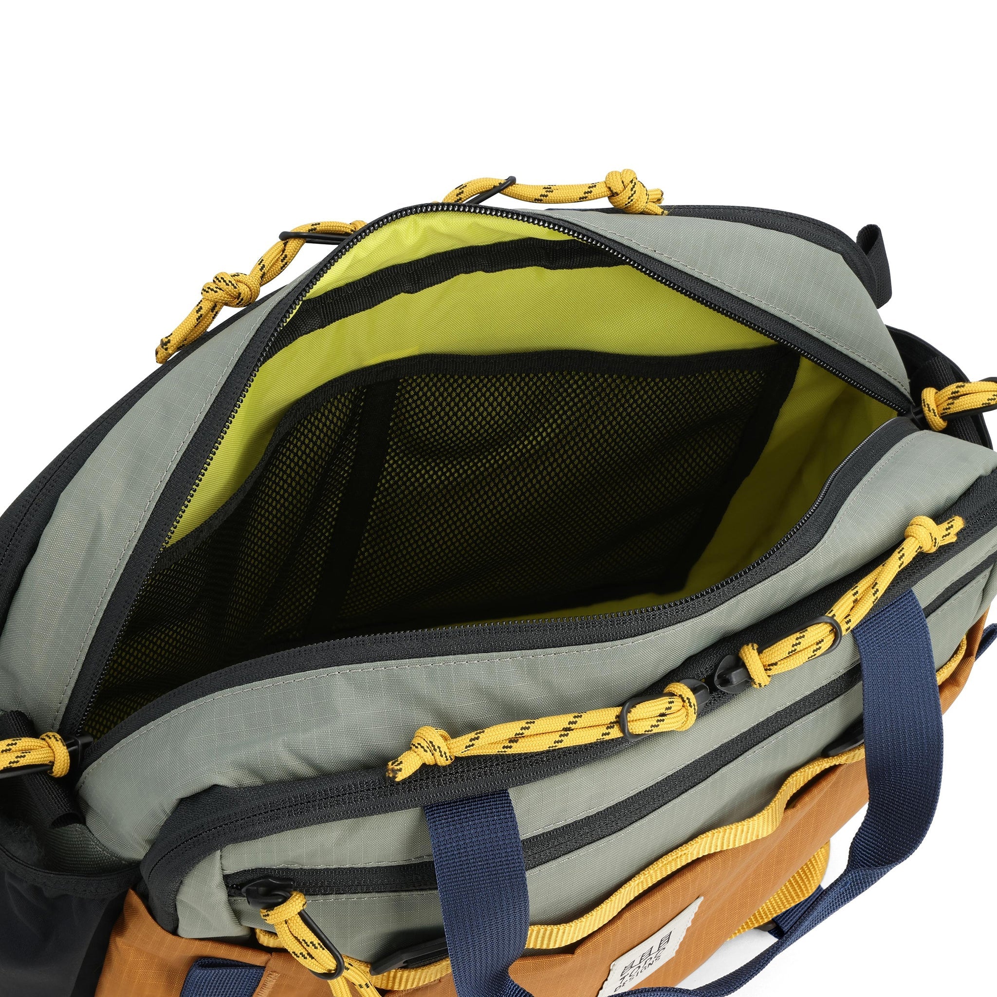 Topo Designs Mountain Cross Bag in Beetle Khaki — interior view # color_Beetle Khaki