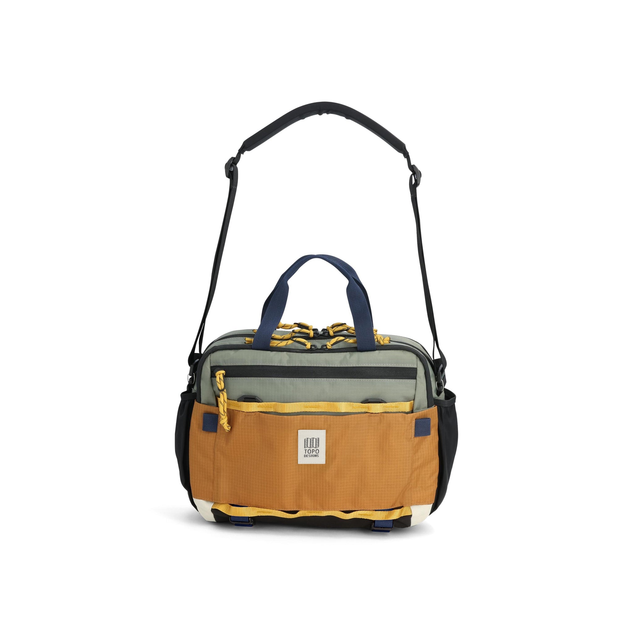 Topo Designs Mountain Cross Bag in Beetle Khaki — angle view 3 # color_Beetle Khaki