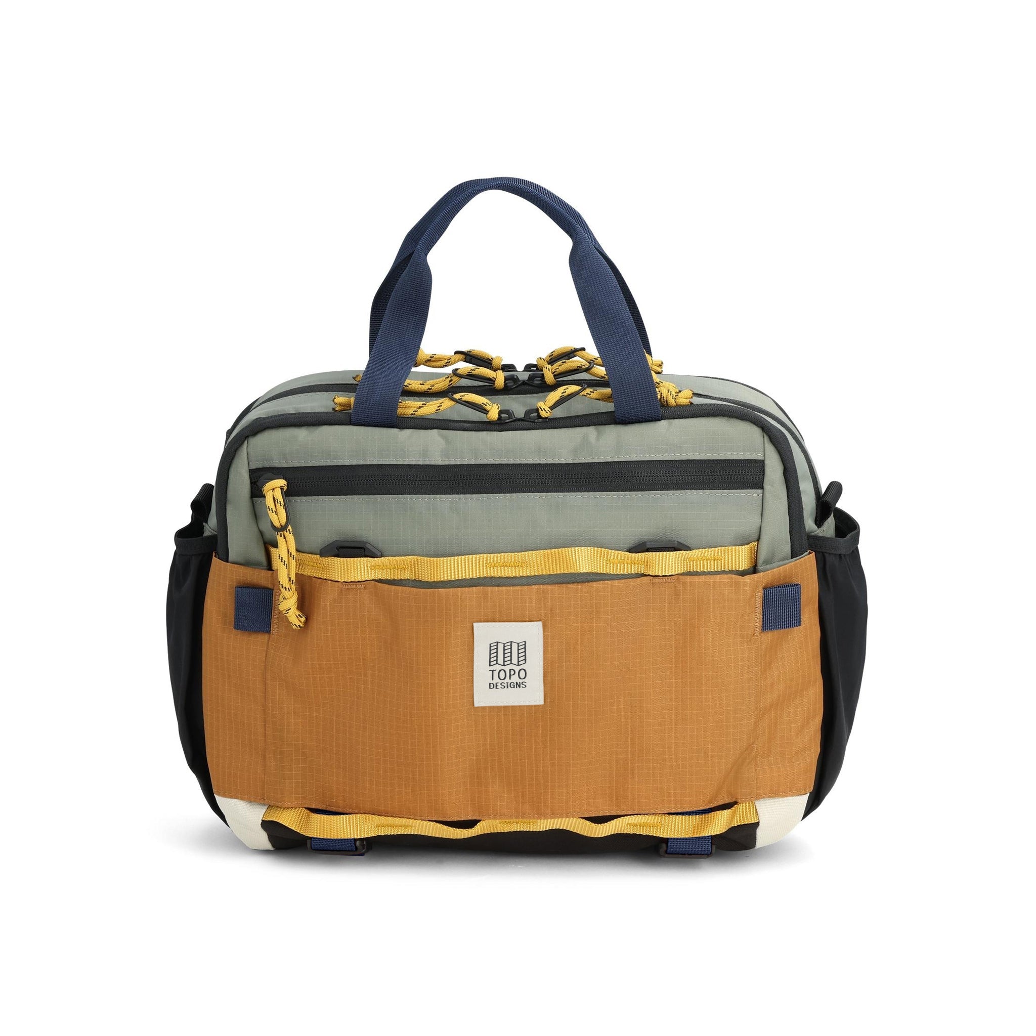 Topo Designs Mountain Cross Bag in Beetle Khaki — angle view 2 # color_Beetle Khaki
