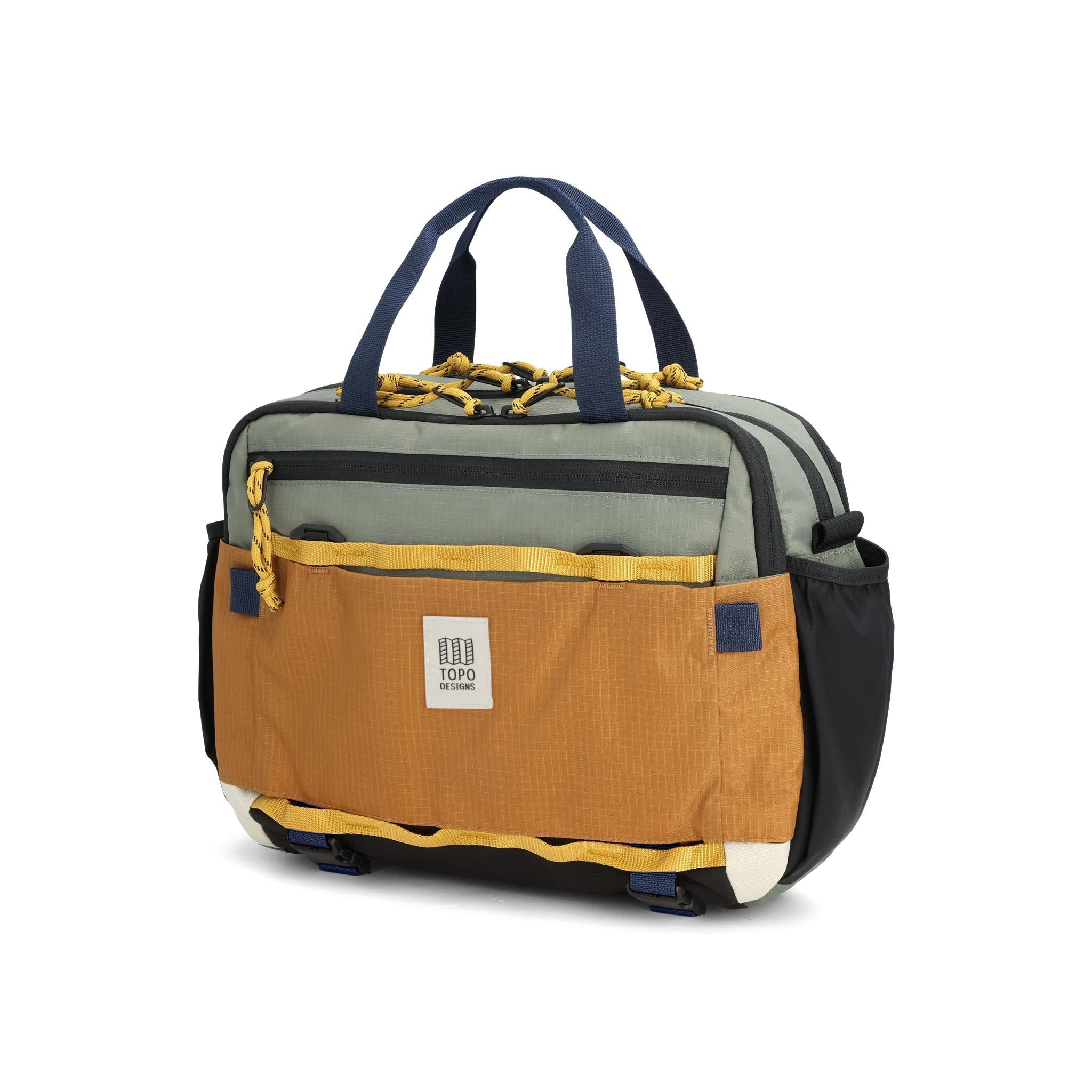 Topo Designs Mountain Cross Bag in Beetle Khaki — front view # color_Beetle Khaki
