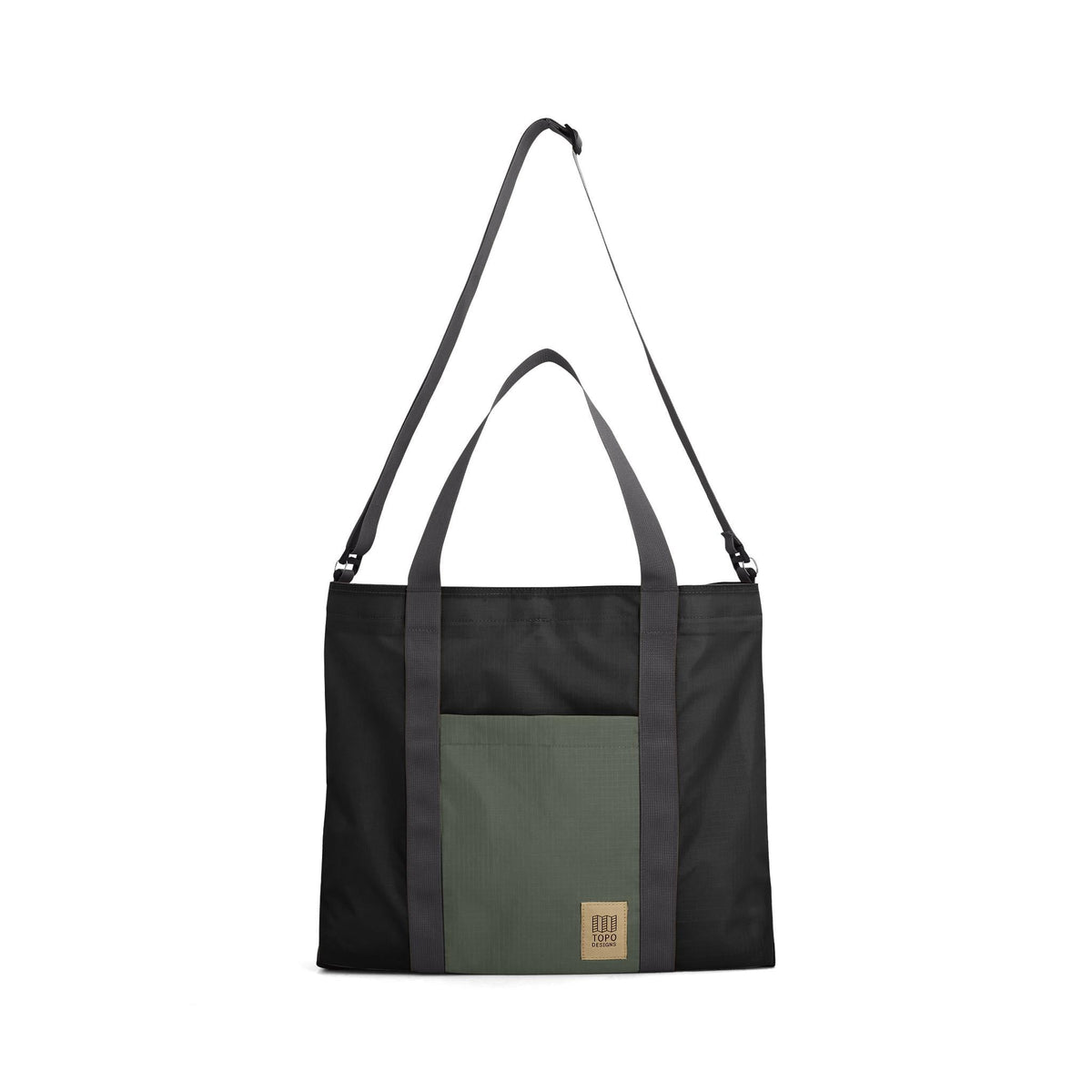 Topo Designs Mountain Essential Tote in Black Neutral — angle view 2 # color_Black Neutral
