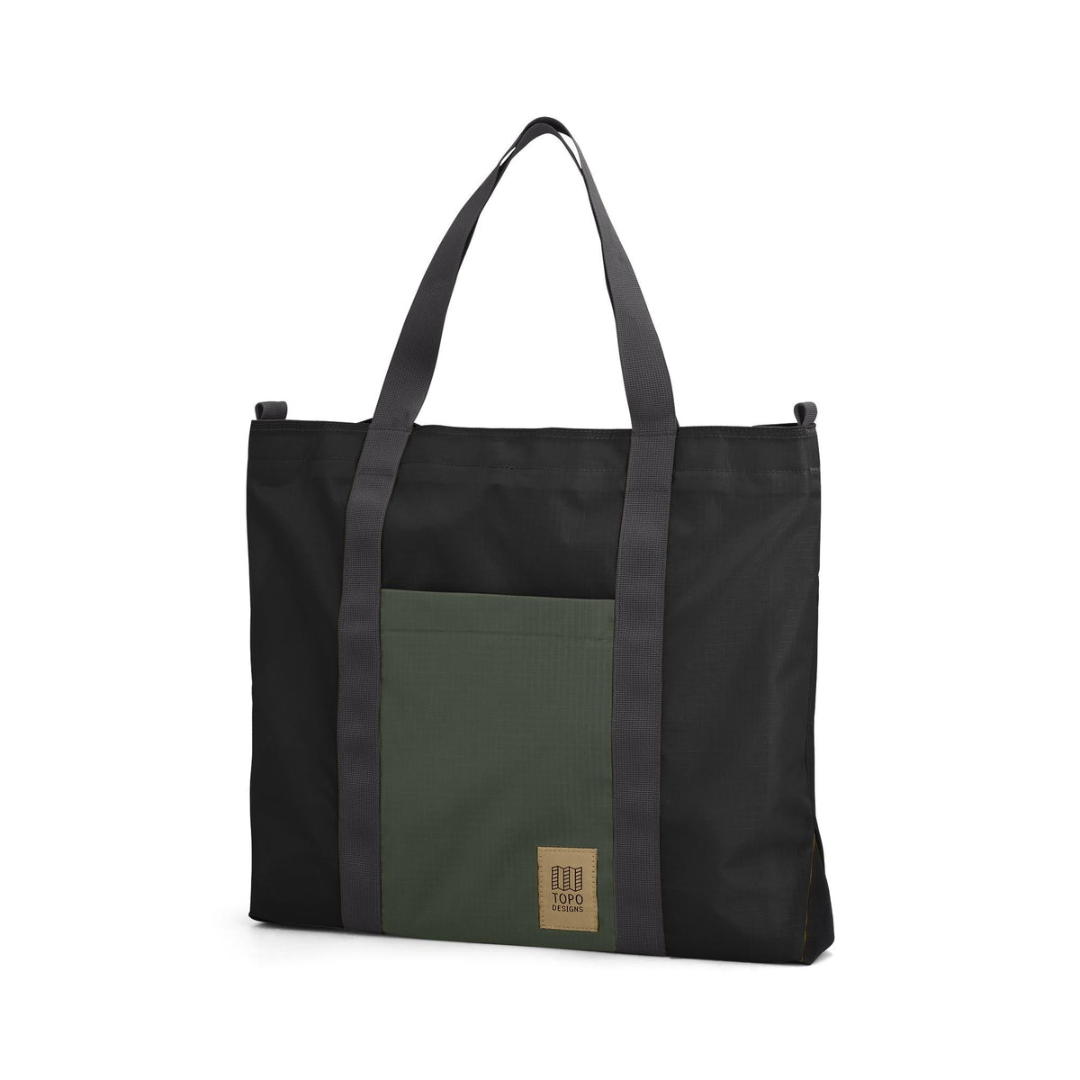 Topo Designs Mountain Essential Tote in Black Neutral — front view # color_Black Neutral