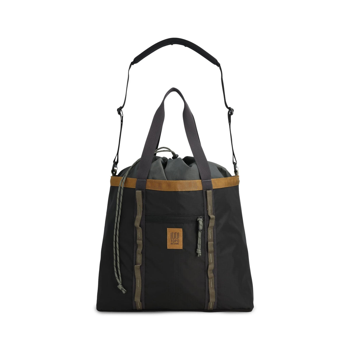 Topo Designs Mountain Utility Tote in Black Neutral — front view # color_Black Neutral