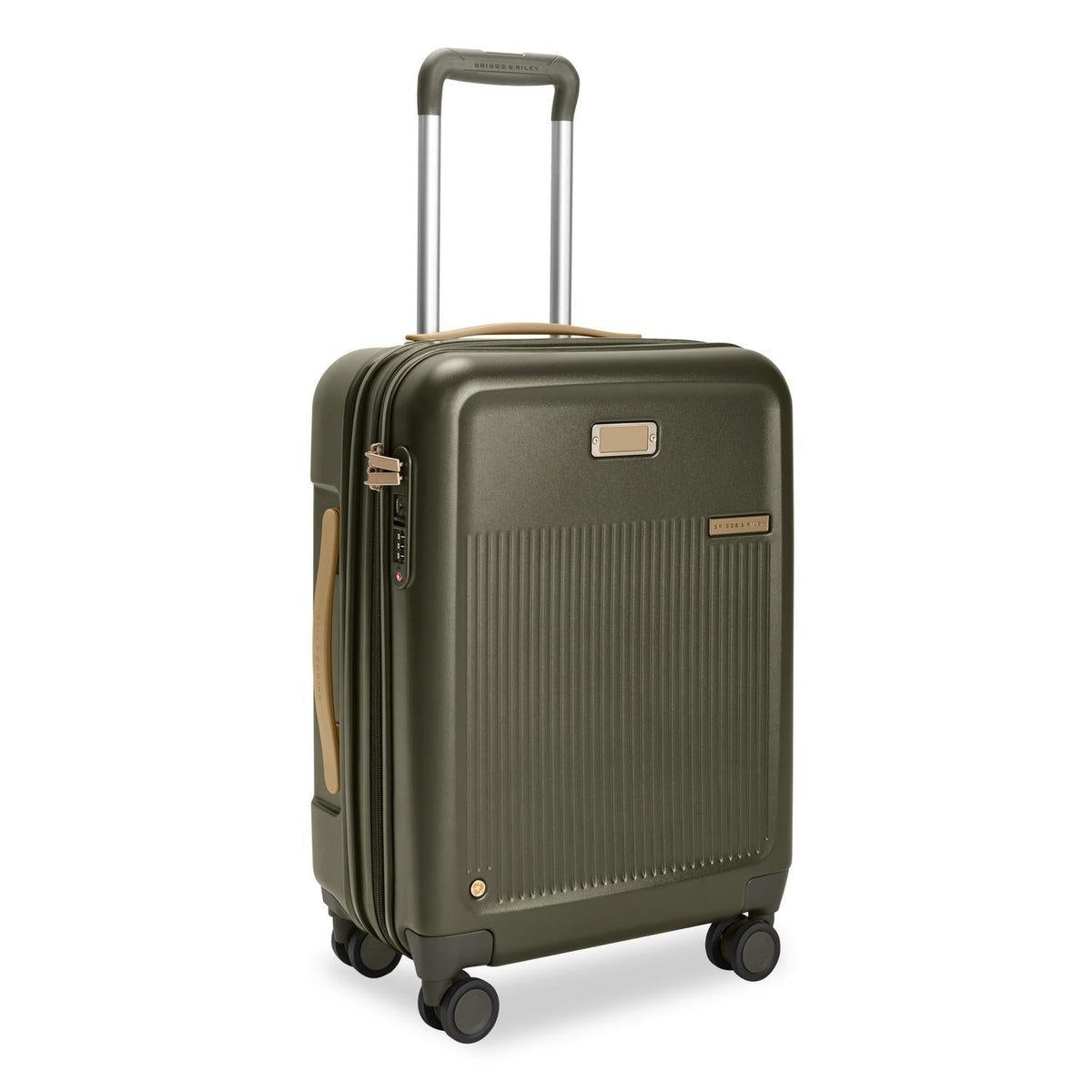 Briggs & Riley Sympatico Global 21" Carry-On Expandable Spinner in Olive — angle view 2