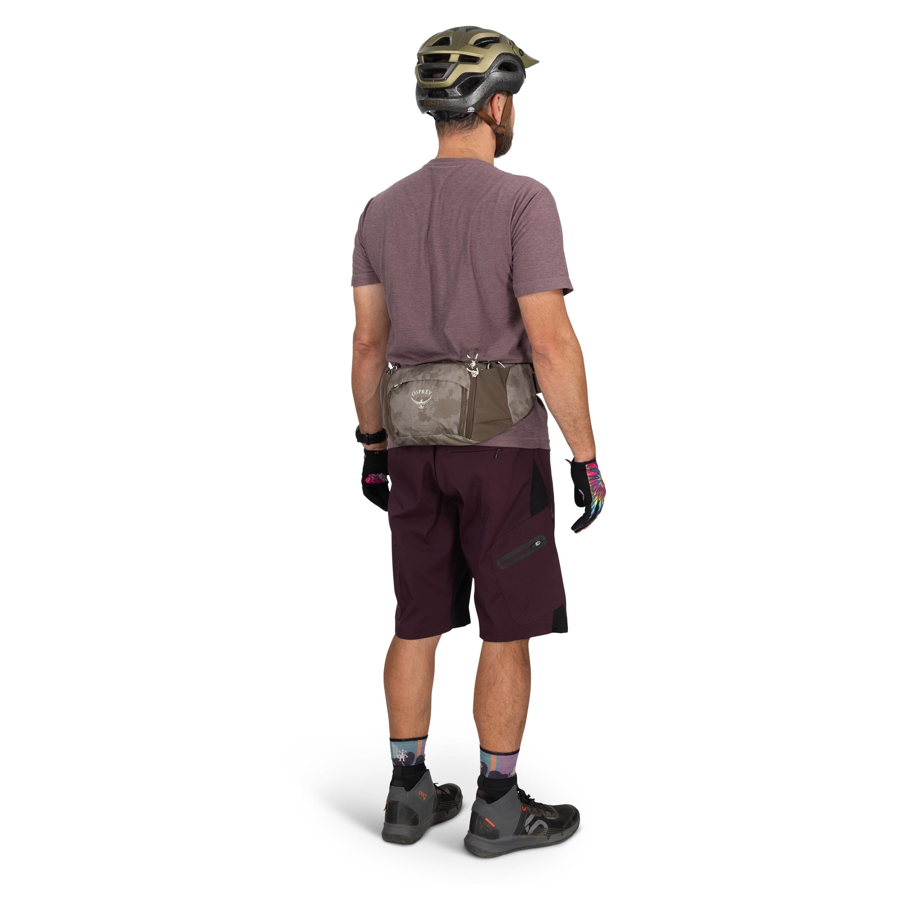 Osprey Savu 2 Bike Hydration Lumbar Pack 2L in Pediment Grey Dust Print — lifestyle 2
