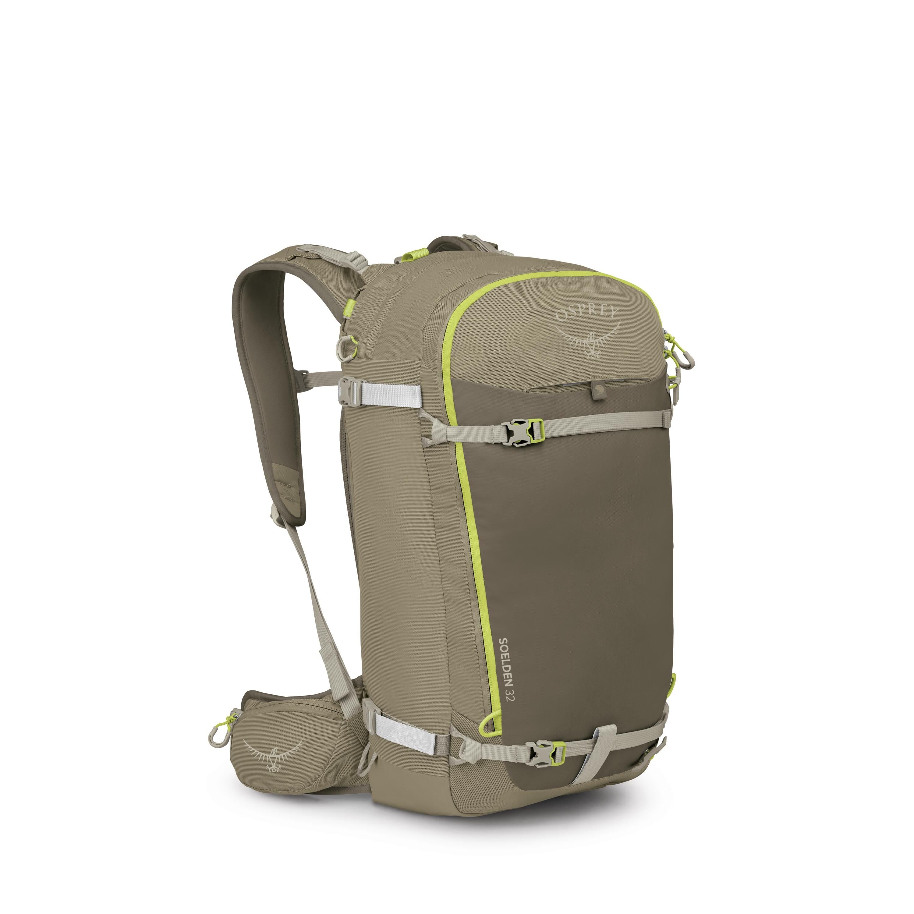 Osprey Soelden 32 Ski & Snowboard Backpack 32L in Olive Tan-Earl Grey — angle view 2