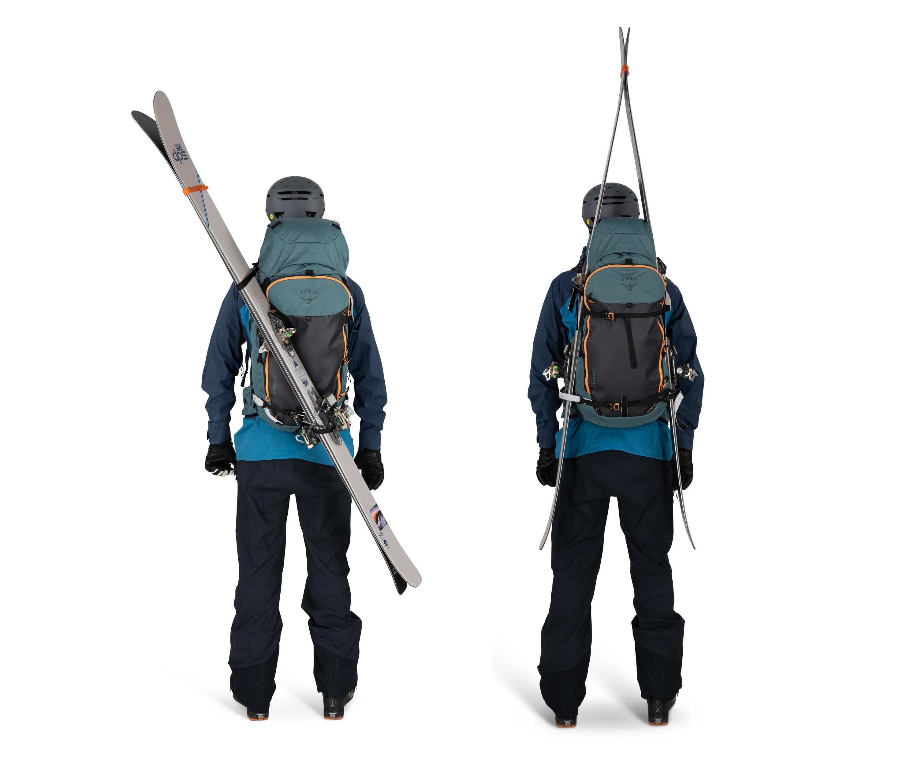 Osprey Soelden 45 Ski & Snowboard Backpack 45L in Cascade Blue-Raven Black — detail view