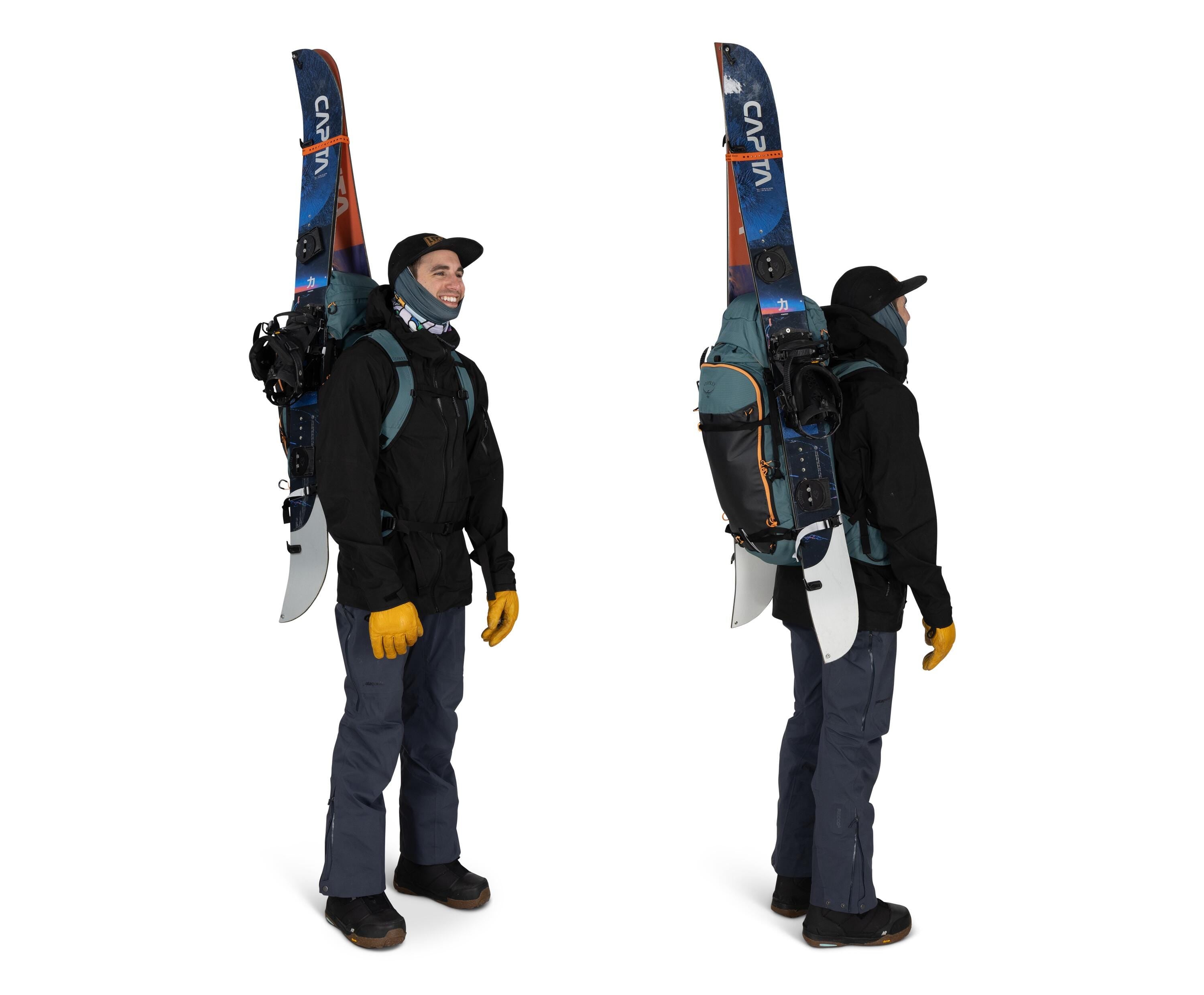 Osprey Soelden 45 Ski & Snowboard Backpack 45L in Cascade Blue-Raven Black — lifestyle 2
