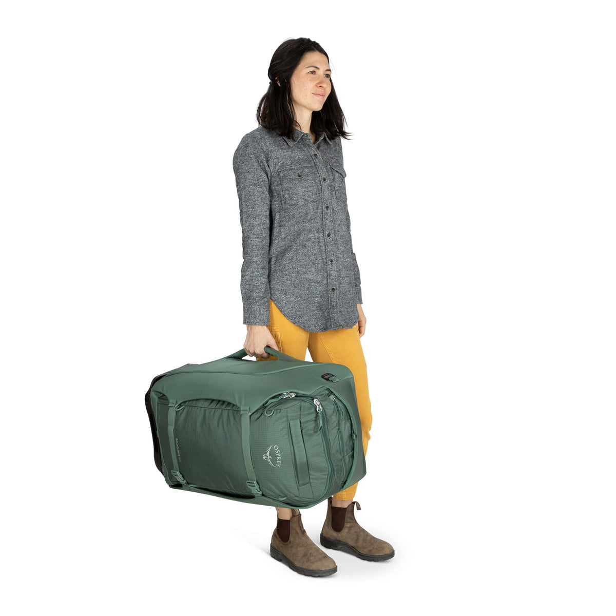 Osprey Sojourn Wheeled Travel Pack 25"/60L in Koseret Green — lifestyle 3