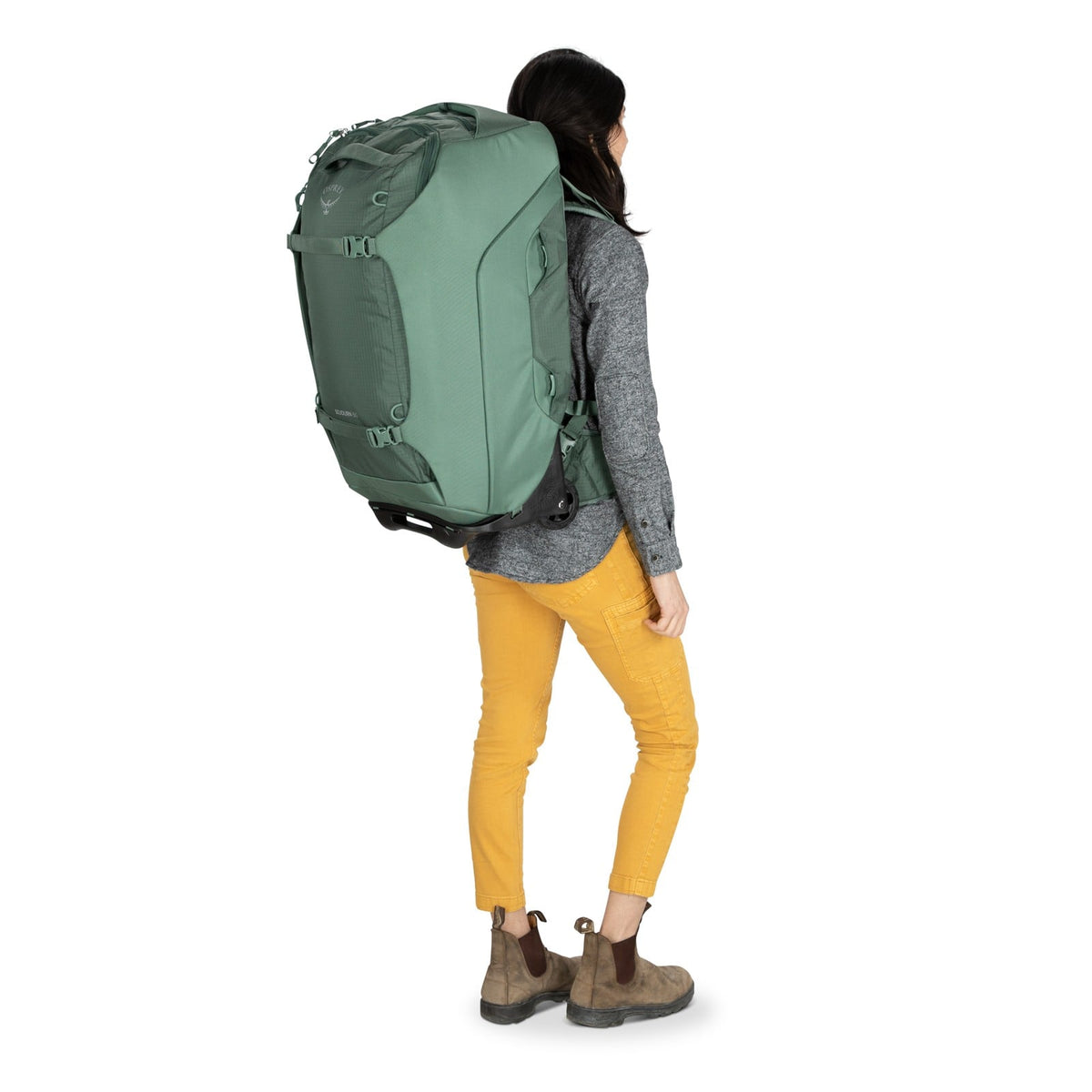 Osprey Sojourn Wheeled Travel Pack 25"/60L in Koseret Green — lifestyle 4