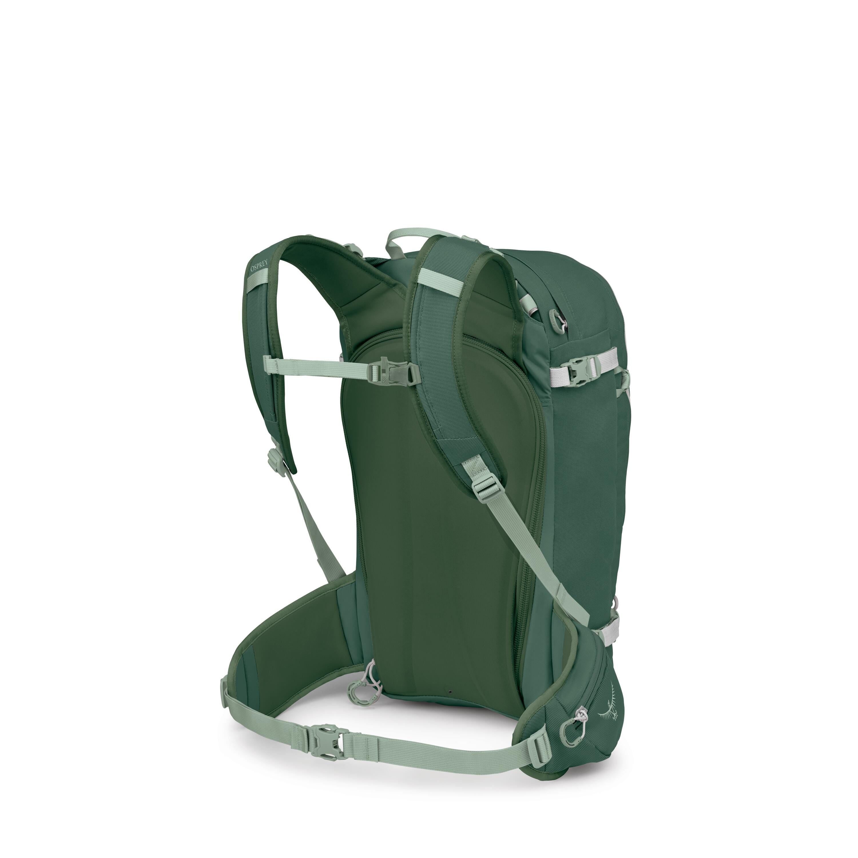 Osprey Sopris 32 Women's Ski & Snowboard Backpack 32L in Tundra Green-Green Canopy — angle view 3